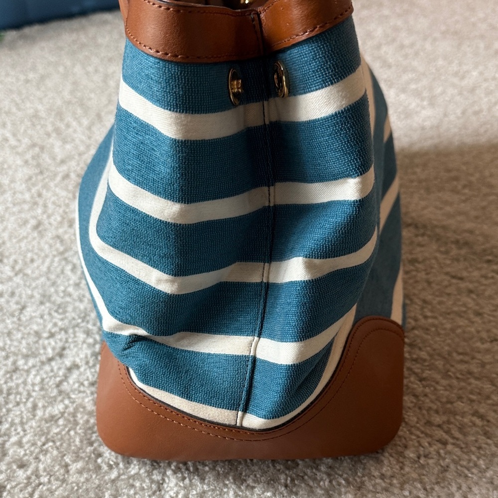 Ralph Lauren Teal and White Striped Tote - Picture 4 of 10